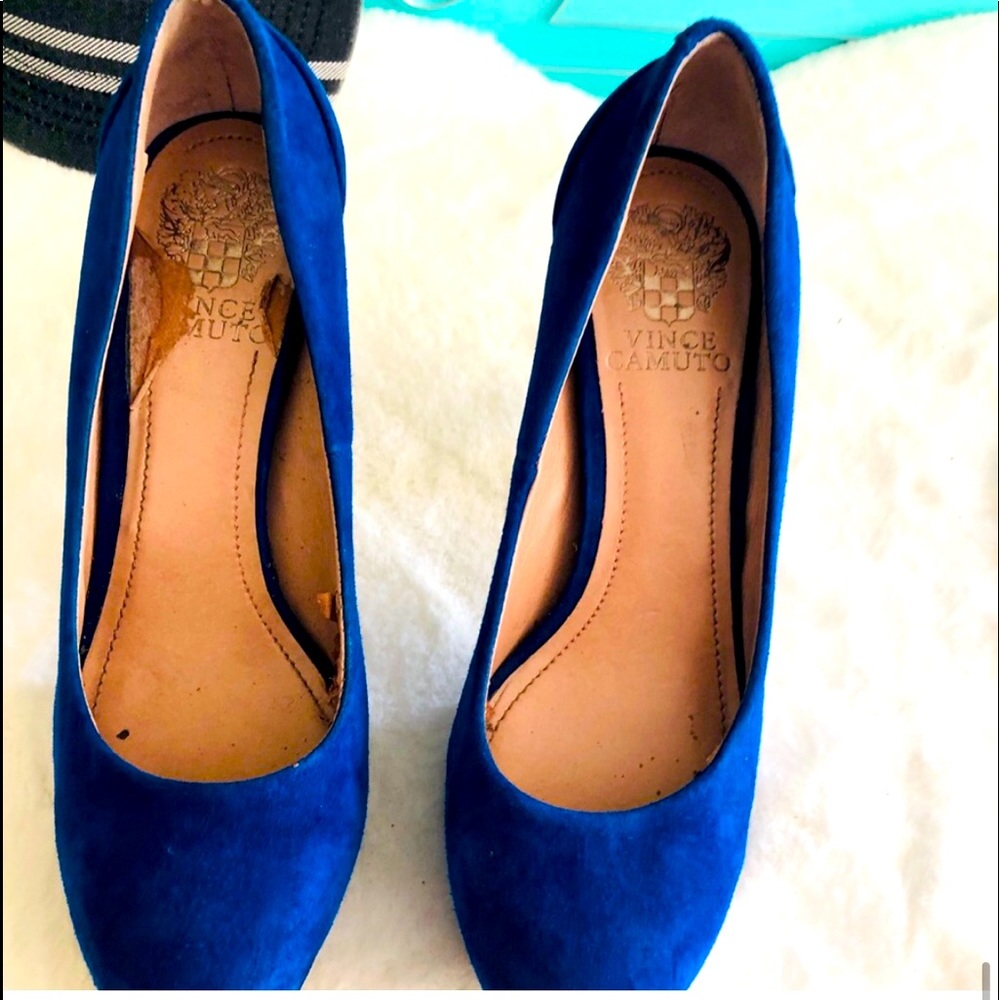 💙VINCE CAMUTO BLUE SUEDE ROCK STUD HEELS 6.5M - Picture 12 of 15